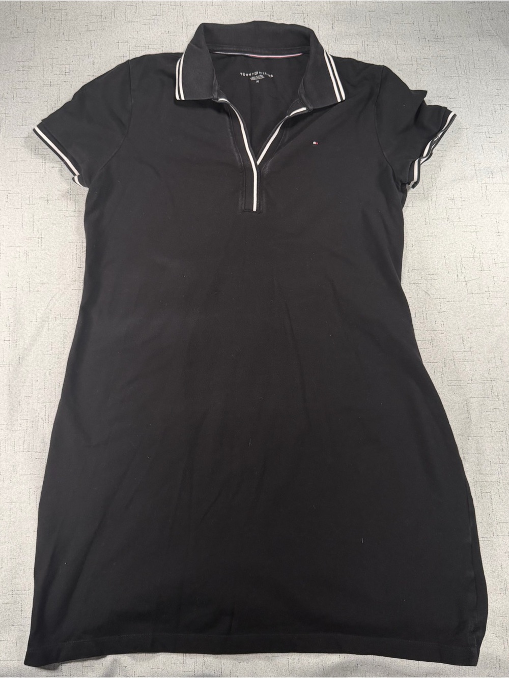 Tommy Hilfiger Black Solid Collared Pique Polo Dress Short Sleeve Knee M